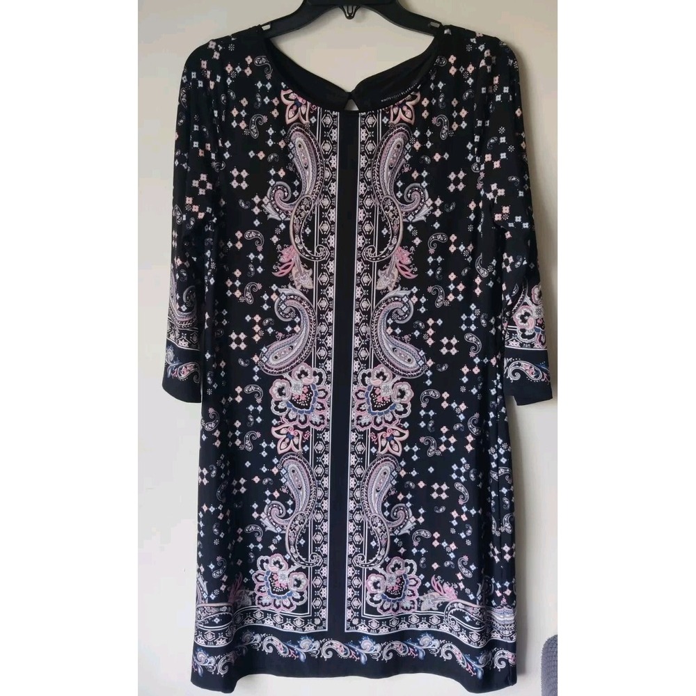 White House Black Market Women's Multicolor Dress Size‎ Med Black Batik Print